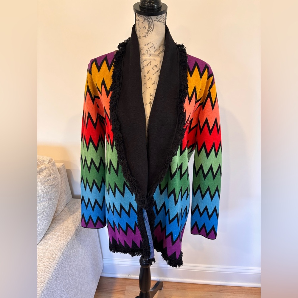 Regino Bella chevron knit cardigan in rainbow zigzag size small (no belt)